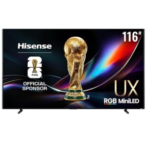 Hisense 116-Inch Class Premium UX Series MiniLED 4K UHD HDR Google Smart TV(116UX, 2025) - RGB Backlight, Up to 8000 nits, 3D Color Master Pro, Native 165Hz Panel, 6.2.2 CineStage X