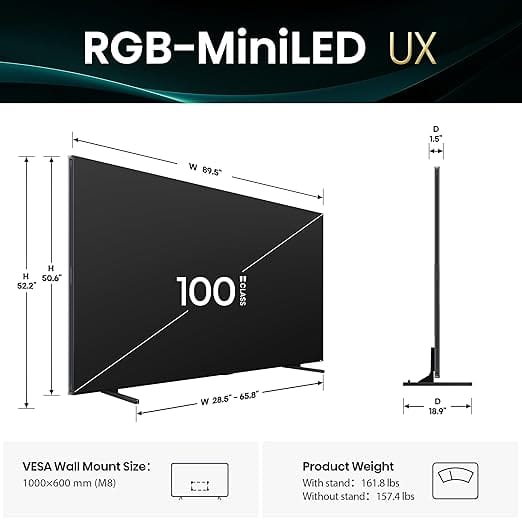 Hisense 100-Inch Premium UX Series RGB-MiniLED 4K UHD HDR Google Smart TV(100UX, 2025) - RGB MiniLED, Up to 8000 nits, 3D Color Master Pro, Native 165Hz Panel, 6.2.2 CineStage X - Image 2