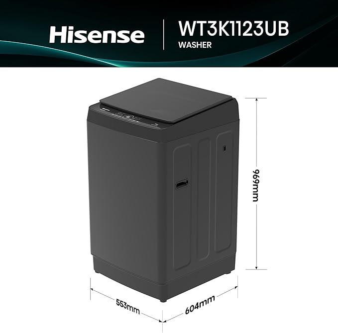 Hisense Top Load Washing Machine Bubble Clean, Aqua Save, Soak, Quick 15, Magic Filter - WT3K1123UB - Image 3