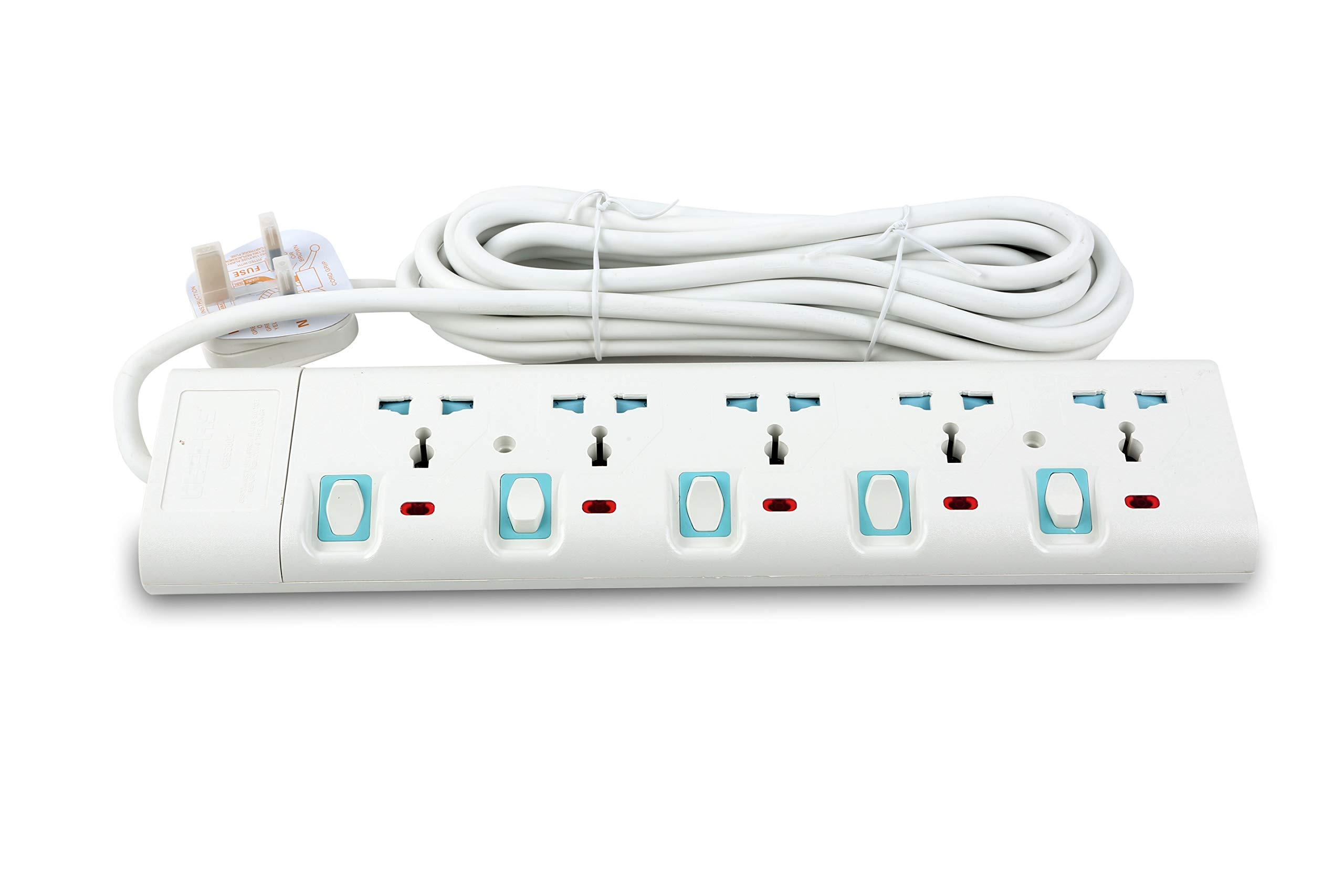 Geepas 5 Way Extension Socket with Individual LED Power Switches | 5M Heavy Duty Extension Cable | 13A Overload Protection | GES5802 - Image 2