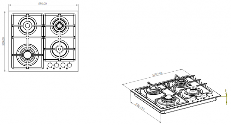 IQRA IQ-KH4027G 60cm Built-In 4 Burner Gas Hob Cooktop with Auto Ignition & Cast Iron Pan Supports - Image 2