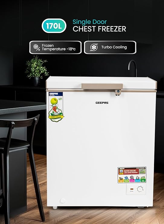 Geepas GCF1706WAH 170L Chest Freezer | Single Door Deep Freezer | Adjustable Thermostat Control | High-Efficiency Compressor | Energy Saving | White - Image 2