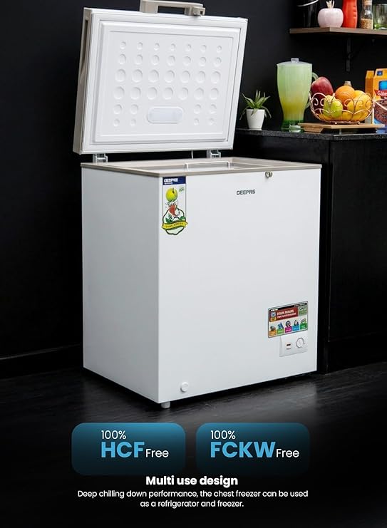 Geepas GCF1706WAH 170L Chest Freezer | Single Door Deep Freezer | Adjustable Thermostat Control | High-Efficiency Compressor | Energy Saving | White - Image 3
