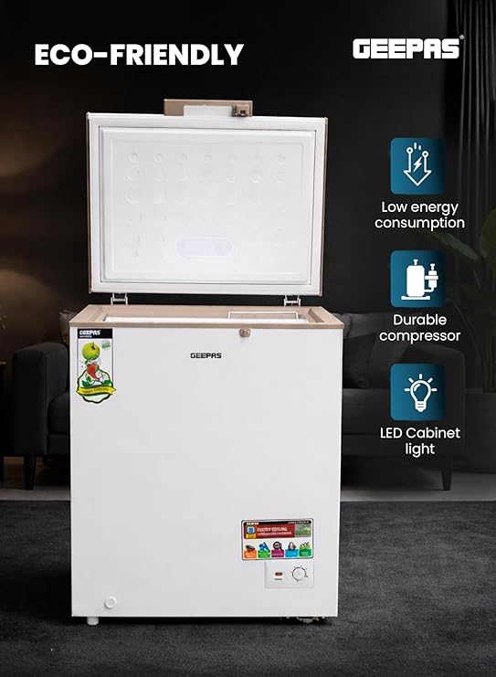 Geepas GCF1706WAH 170L Chest Freezer | Single Door Deep Freezer | Adjustable Thermostat Control | High-Efficiency Compressor | Energy Saving | White - Image 5