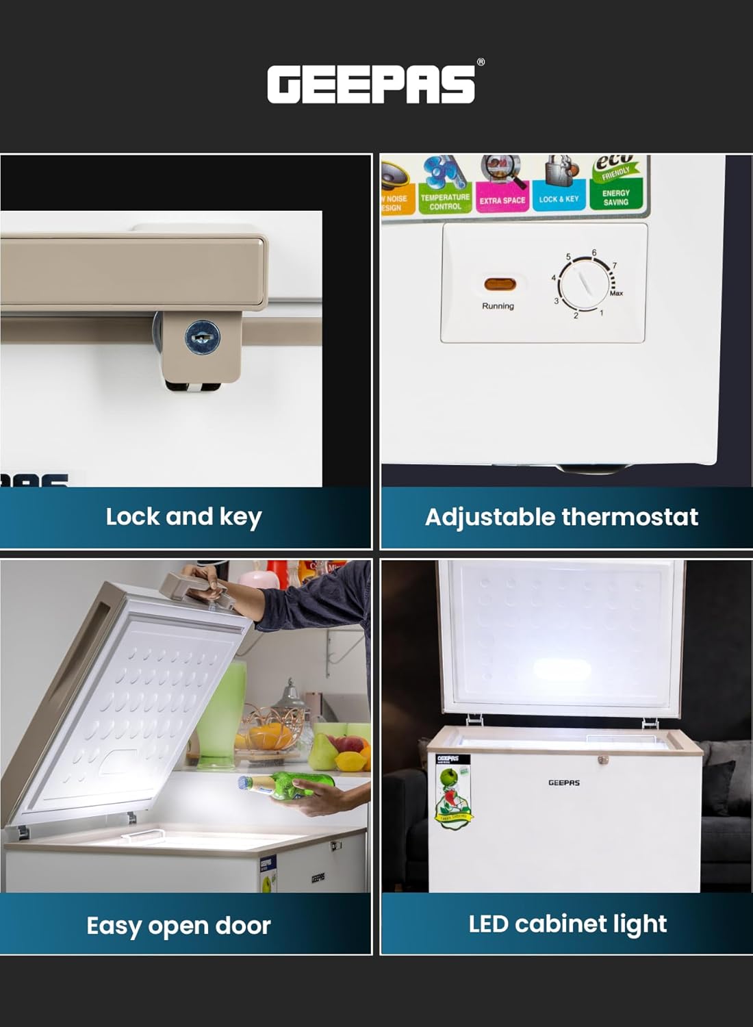 Geepas GCF1706WAH 170L Chest Freezer | Single Door Deep Freezer | Adjustable Thermostat Control | High-Efficiency Compressor | Energy Saving | White - Image 6