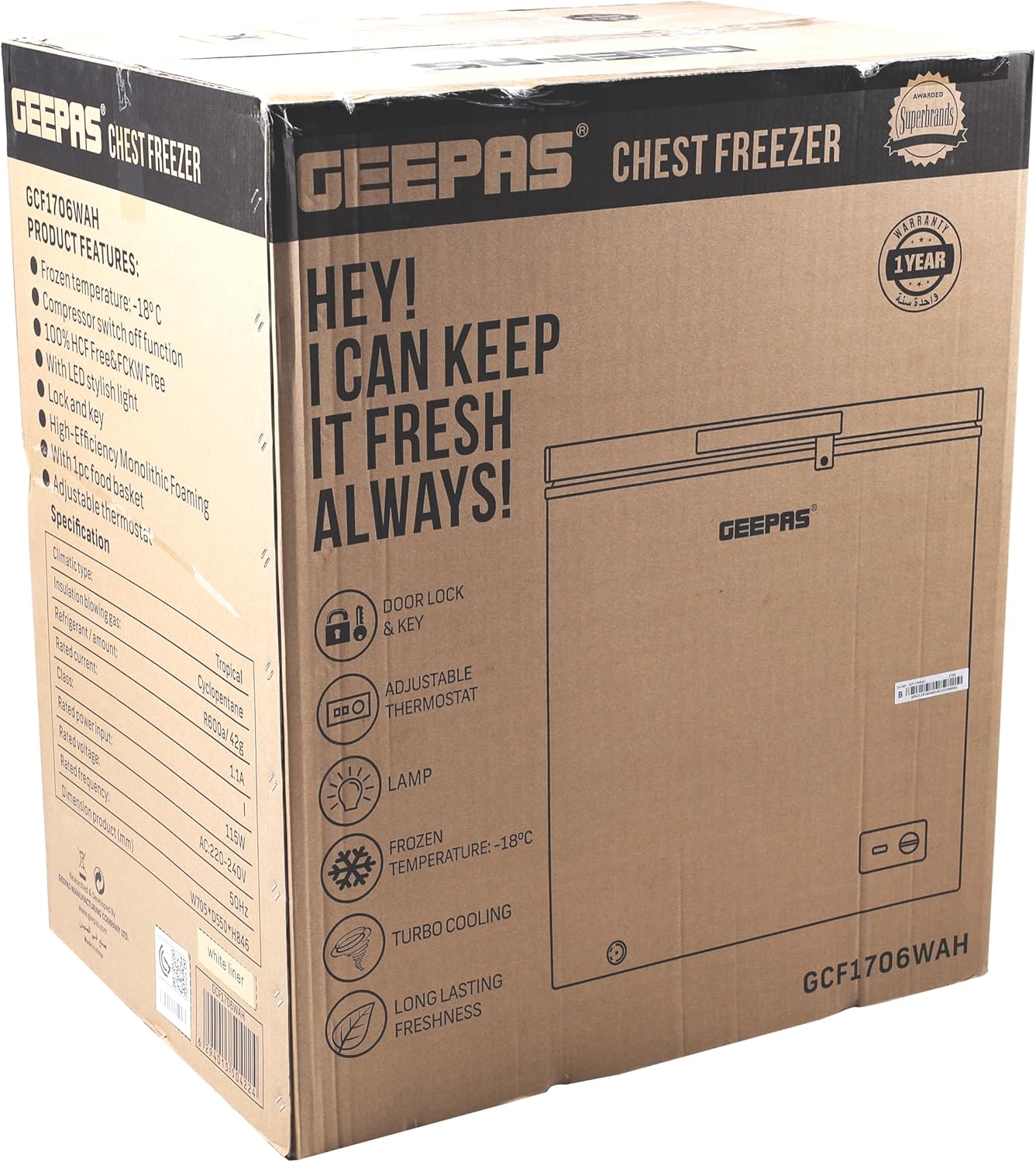 Geepas GCF1706WAH 170L Chest Freezer | Single Door Deep Freezer | Adjustable Thermostat Control | High-Efficiency Compressor | Energy Saving | White - Image 7
