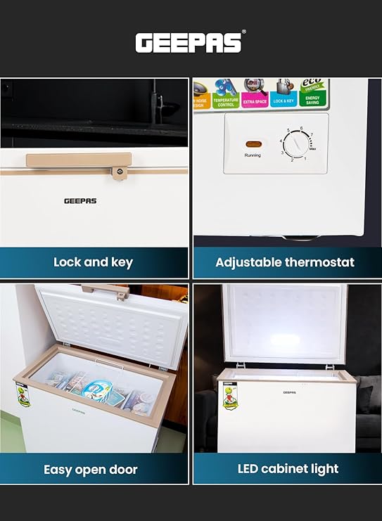 Geepas Chest Freezer GCF2506WAH, Freestanding Chest Freezer|| 250L Deep Freezer with Adjustable Thermostat - Image 7