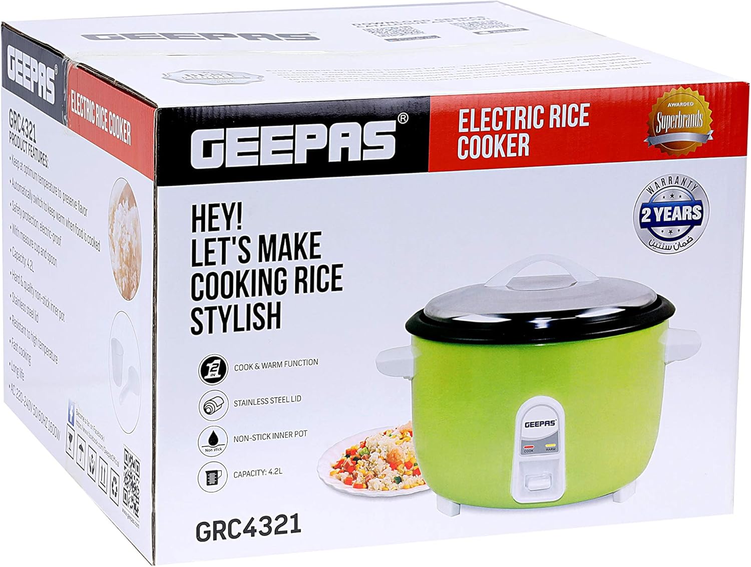 Geepas 4.2L Electric Rice Cooker 1600W - Automatic Cooking, One Touch Operation | Make Rice, Steam Healthy Food & Vegetables GRC4321 - Image 8