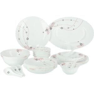 Royalford RF8982 33-Piece Opal Ware Dinner Set | Elegant Floral Ceramic Dining Set | Microwave & Dishwasher Safe | Opal Finish Tableware Set