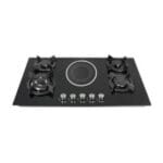 IQRA IQ-KH5008EG 90 x 60cm Built-In Hybrid Hob with 4 Gas Burners, 1 Ceramic Plate & Glass Top