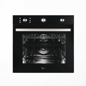 IQRA IQ-BO606GL Built-In Oven with Grill, Turbo Fan, Rotisserie, Pop-Up Knobs & Black Glass Panel