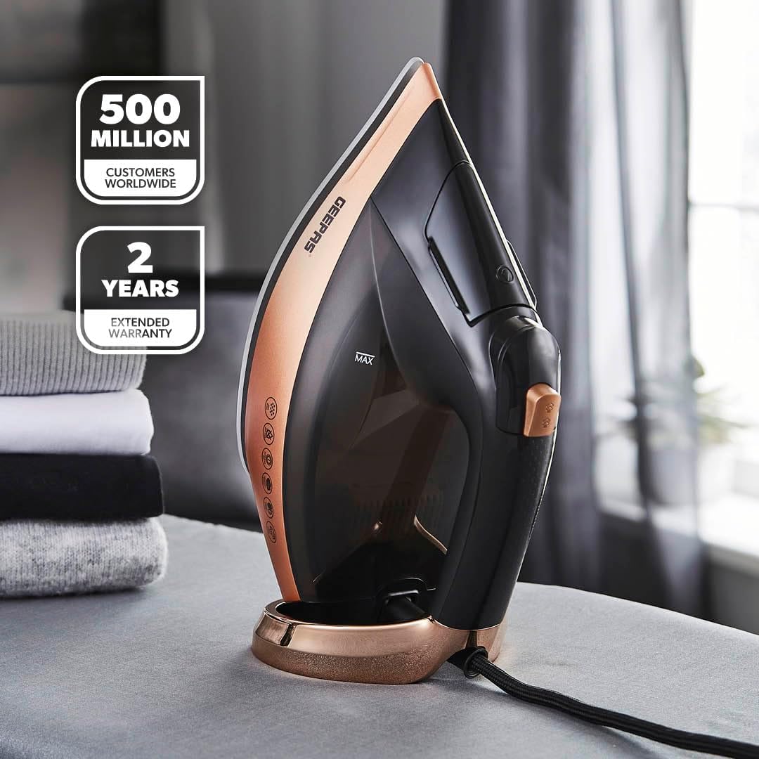 Geepas Auto Temperature Steam Iron- GSI24034UK/ Non-Stick Ceramic Coated Soleplate, Comfortable Handle with Multiple Functions,360 Degree Rope Guard - Image 2
