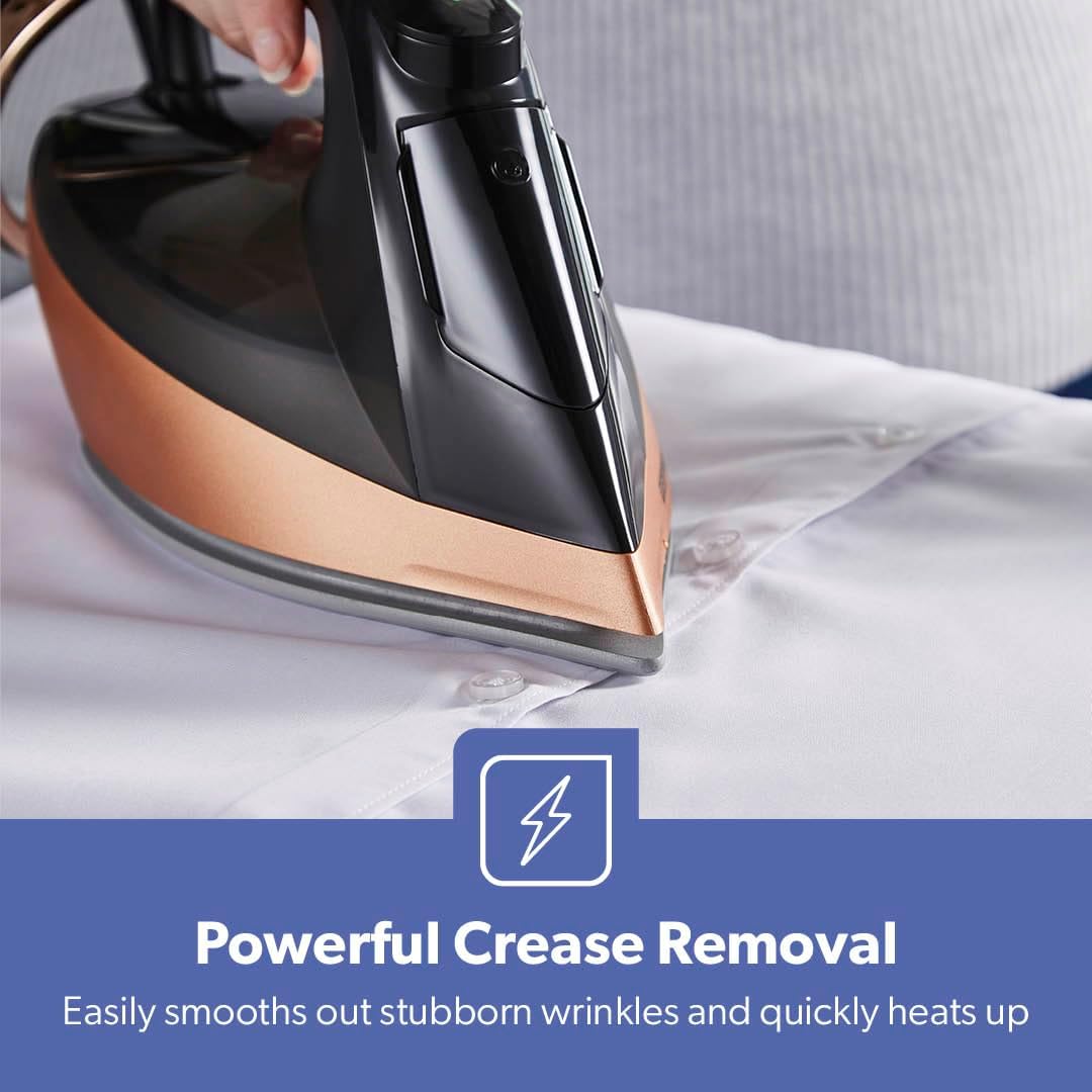 Geepas Auto Temperature Steam Iron- GSI24034UK/ Non-Stick Ceramic Coated Soleplate, Comfortable Handle with Multiple Functions,360 Degree Rope Guard - Image 4