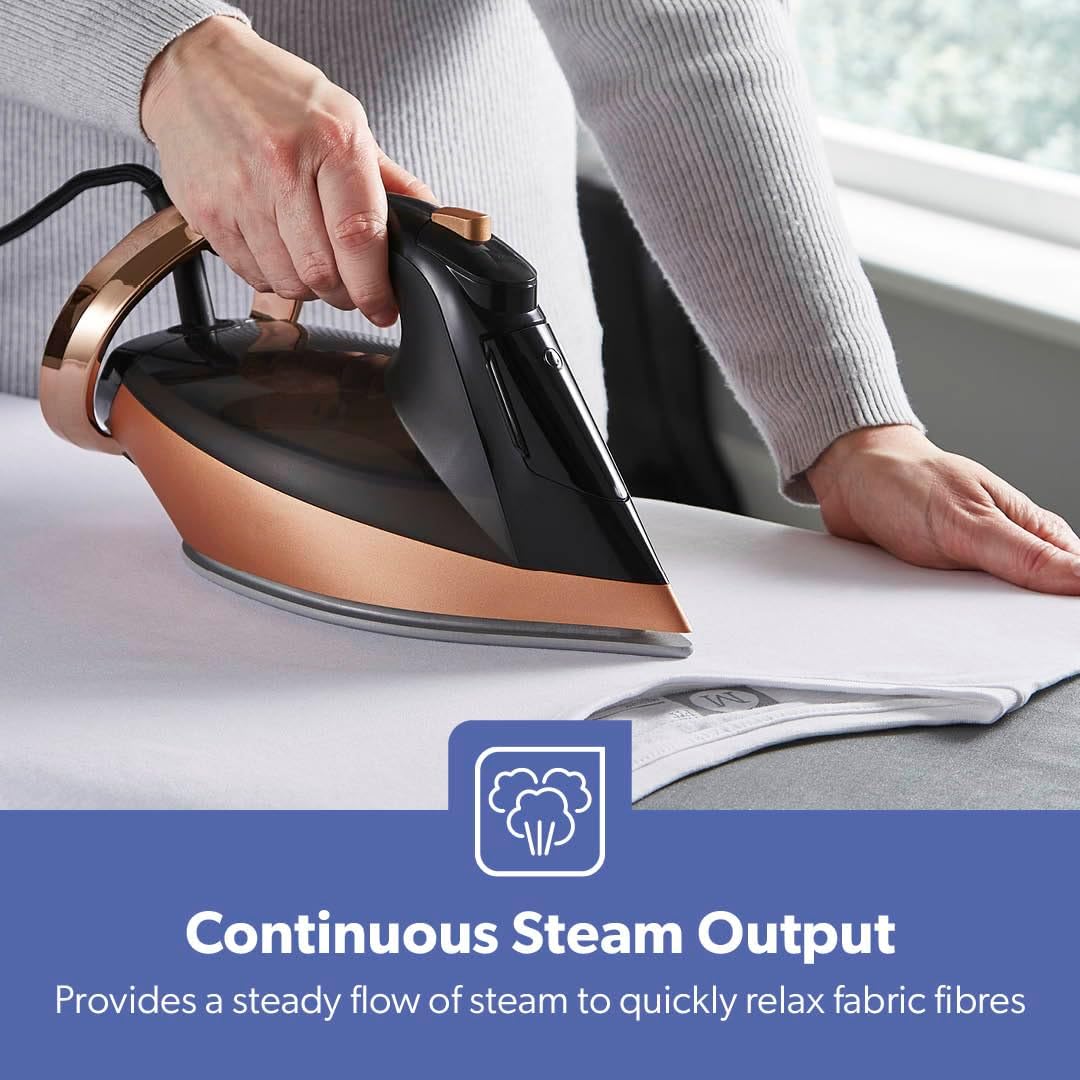 Geepas Auto Temperature Steam Iron- GSI24034UK/ Non-Stick Ceramic Coated Soleplate, Comfortable Handle with Multiple Functions,360 Degree Rope Guard - Image 6
