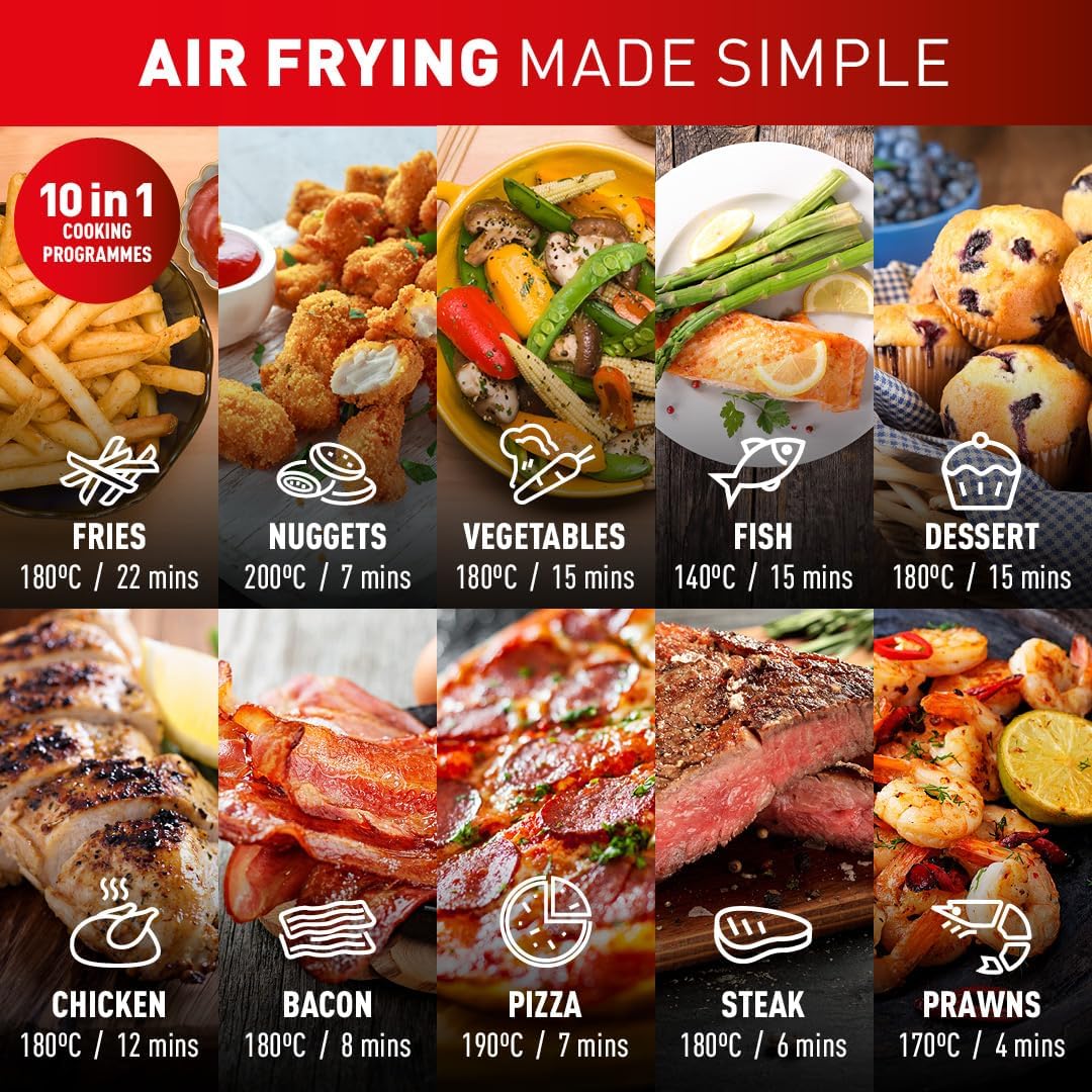 Tefal Easy Fry Max Digital Air Fryer, 5L, 10in1, Uses No Oil, Air Fry, Extra Crisp, Roast, Bake, Reheat, Dehydrate, 6 Portions, Non-Stick, Dishwasher Safe Baskets, Black EY245840 - Image 7