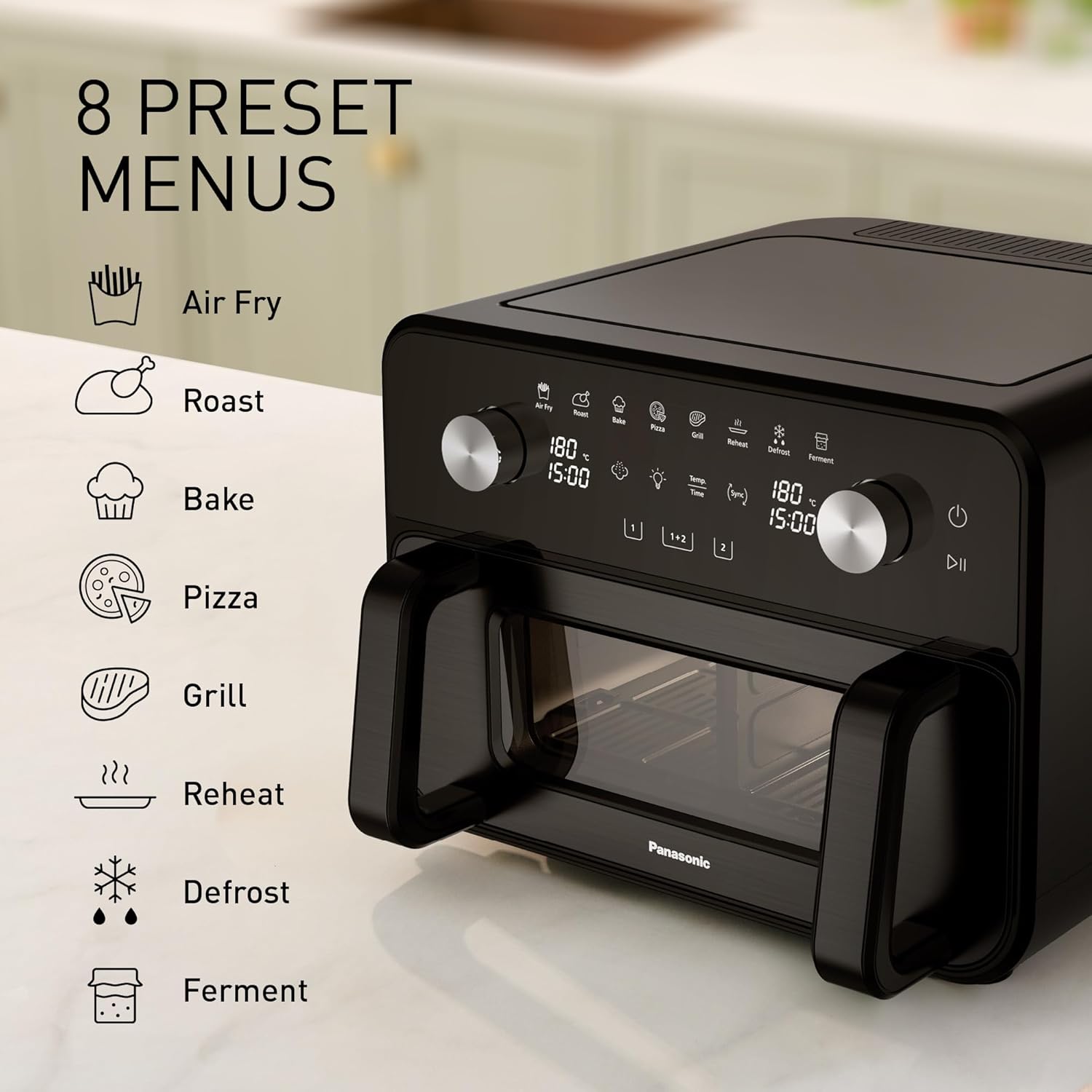 Panasonic NF-BC1000 Flex Air Fryer with Viewing Window, XL Flexible Basket, Basket Divider, 10L, 30°-230°C, Gentle Steam, 8 Presets, Easy Clean, Black - Image 10