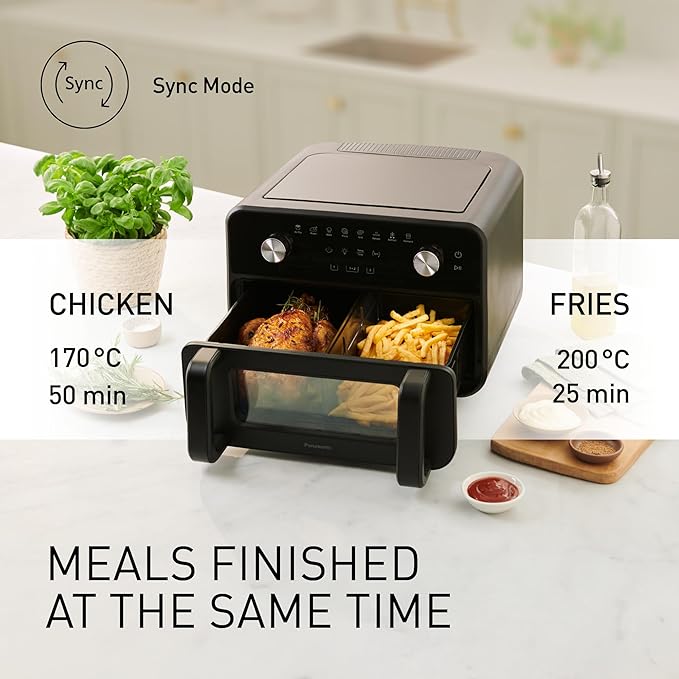 Panasonic NF-BC1000 Flex Air Fryer with Viewing Window, XL Flexible Basket, Basket Divider, 10L, 30°-230°C, Gentle Steam, 8 Presets, Easy Clean, Black - Image 4