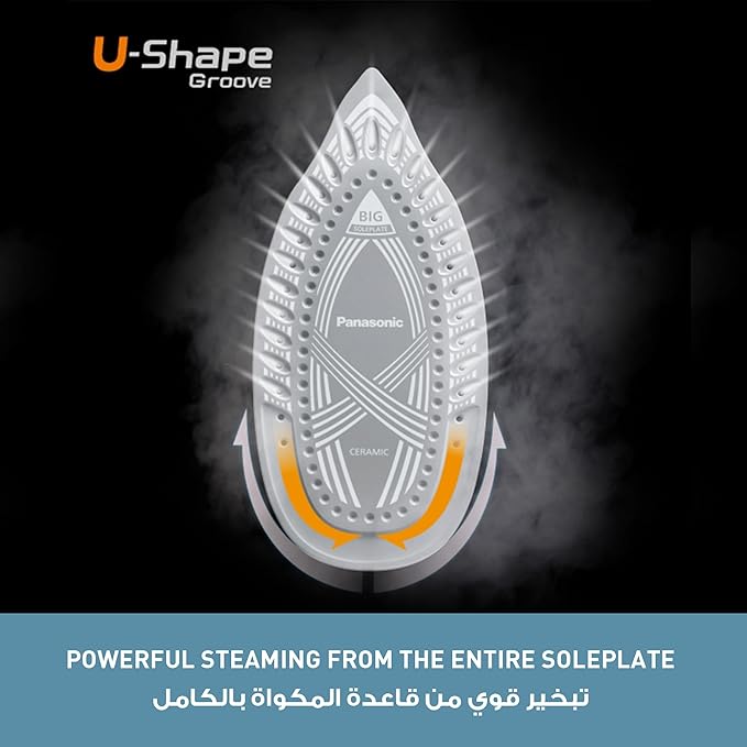Panasonic Steam Iron Powerful 2400W Performance,Ceramic soleplate,Anti-Calc System,Adjustable Steam Settings,Continous Powershot,Lightweight design for effortless wrinkle removal & Anti-Drip-NI-U450 - Image 2