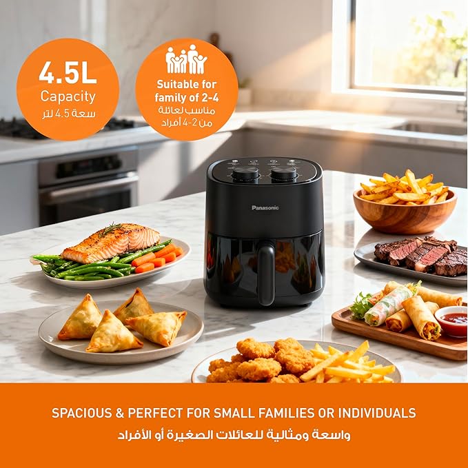Panasonic Air Fryer, 4.5L Capacity, Adjustable Temperature & Timer, Dual Knob for Easy Operation,8 Preset Menu Icons, Quick Results, Simple Design, Easy to Clean, Compact - NF-CC450KUA - Image 7