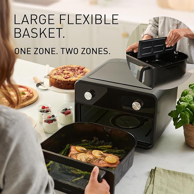 Panasonic NF-BC1000 Flex Air Fryer with Viewing Window, XL Flexible Basket, Basket Divider, 10L, 30°-230°C, Gentle Steam, 8 Presets, Easy Clean, Black - Image 3