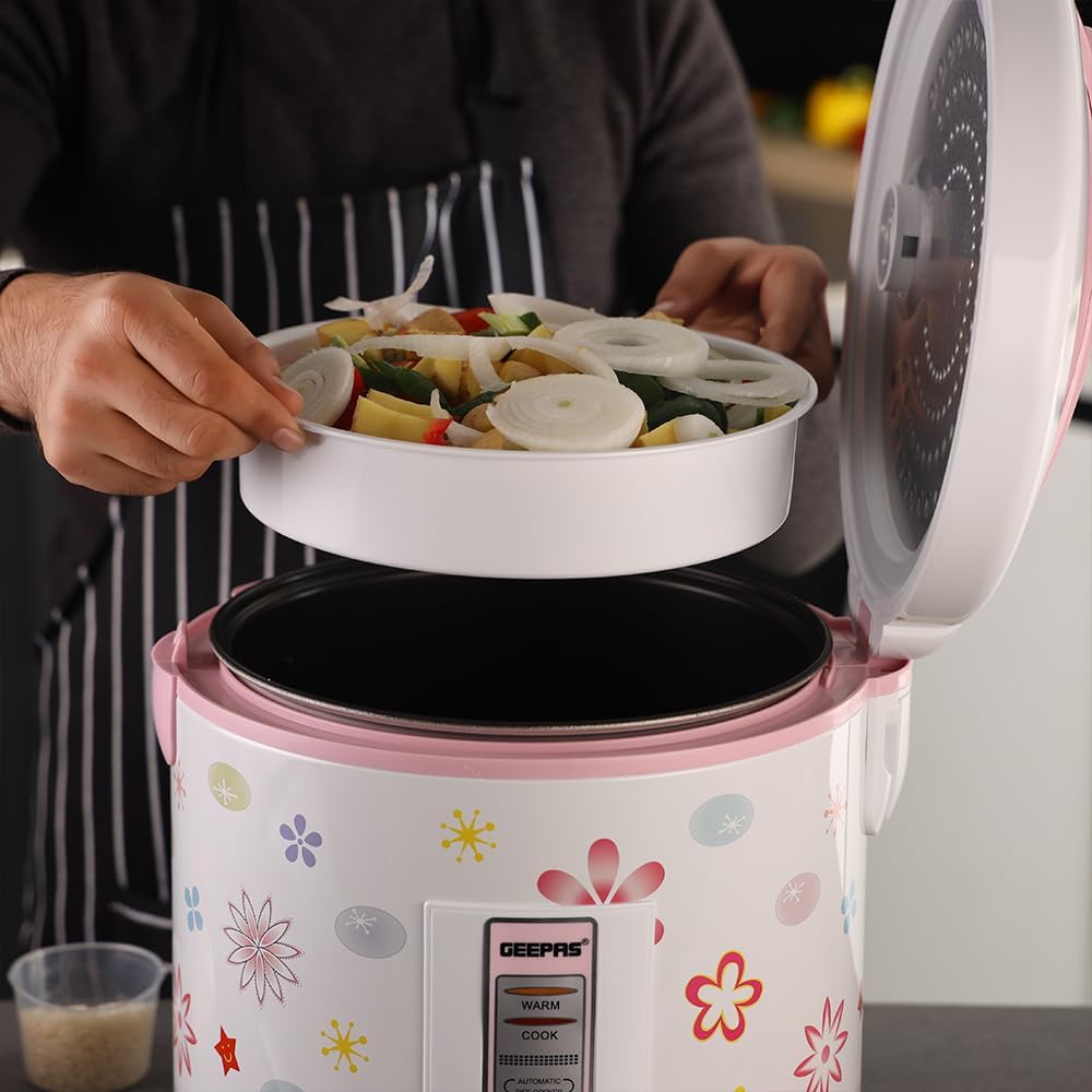 Geepas GRC35023 3.2L Rice Cooker – Automatic Cook, Steam & Keep Warm | Non-Stick Pot | Steamer Basket | White - Image 2