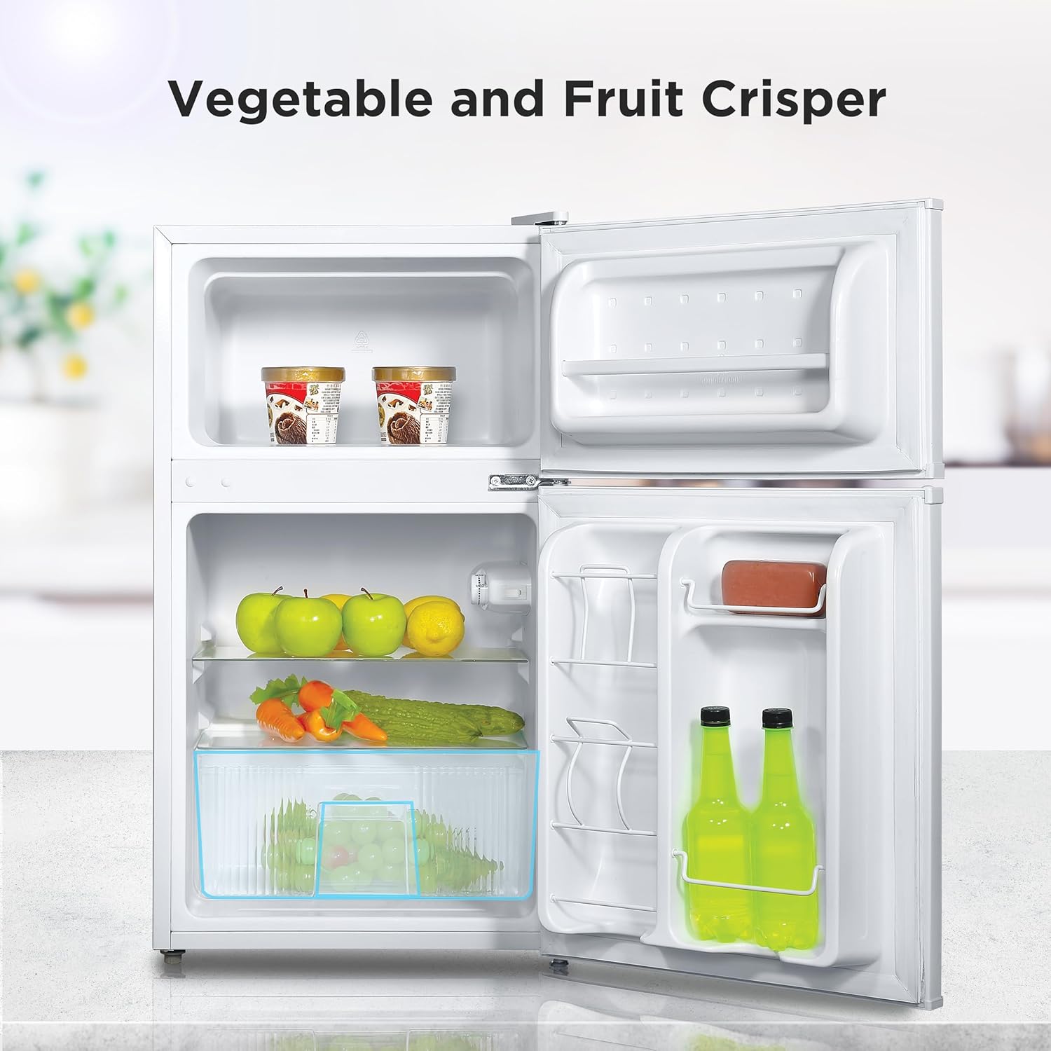 Midea 134L Gross & 87L Net Double Door Refrigerator with Separate Chiller Compartment, 2L Bottle Holder, Mini Fridge for Kitchen, Bedroom, Office & Bar, Inverter Quattro, White - MDRT134FGE01AE - Image 7