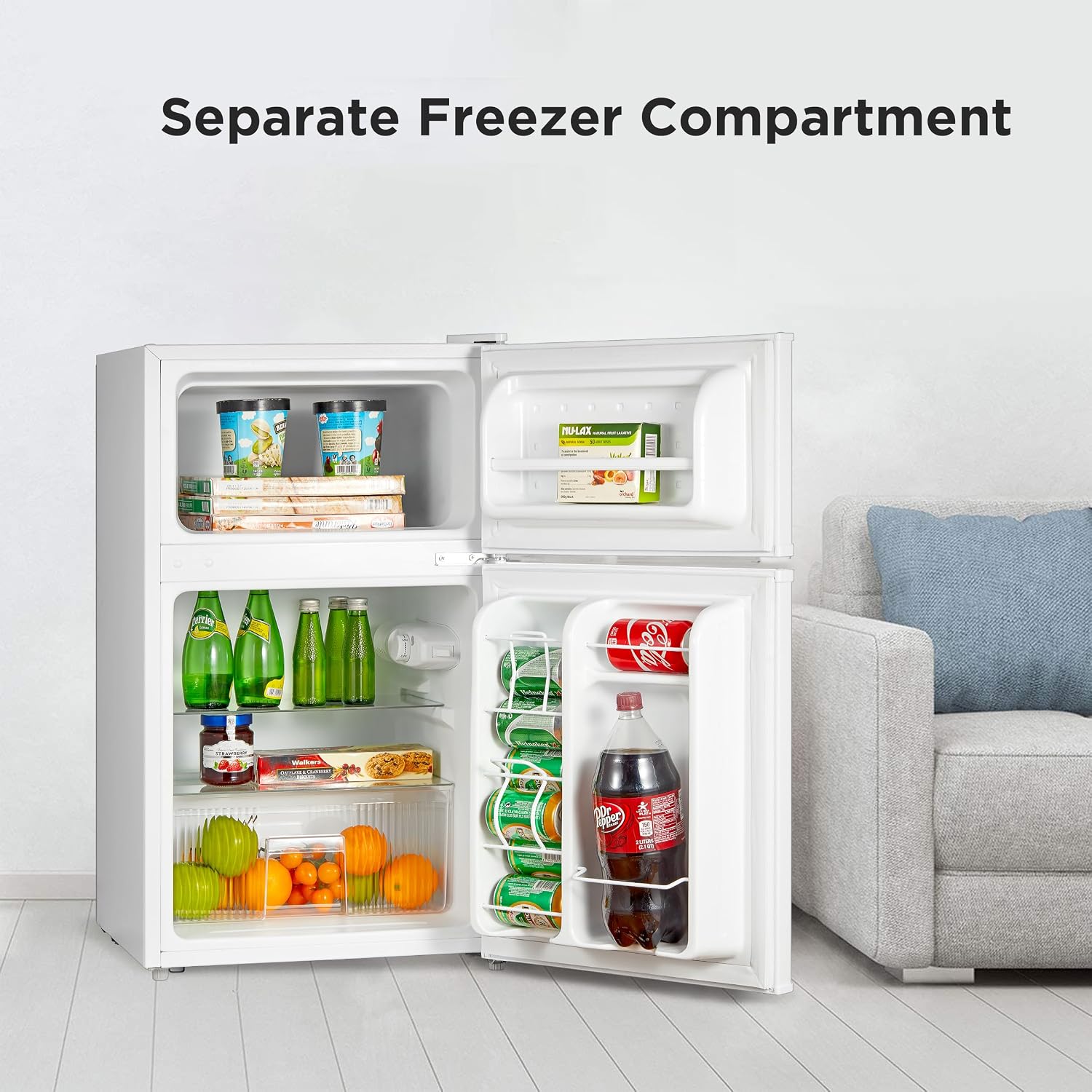 Midea 134L Gross & 87L Net Double Door Refrigerator with Separate Chiller Compartment, 2L Bottle Holder, Mini Fridge for Kitchen, Bedroom, Office & Bar, Inverter Quattro, White - MDRT134FGE01AE - Image 8