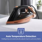 Geepas Auto Temperature Steam Iron- GSI24034UK/ Non-Stick Ceramic Coated Soleplate, Comfortable Handle with Multiple Functions,360 Degree Rope Guard