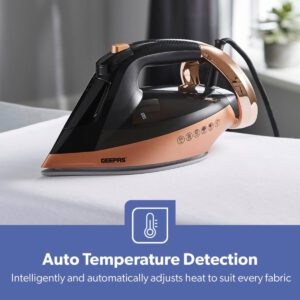 Geepas Auto Temperature Steam Iron- GSI24034UK/ Non-Stick Ceramic Coated Soleplate, Comfortable Handle with Multiple Functions,360 Degree Rope Guard